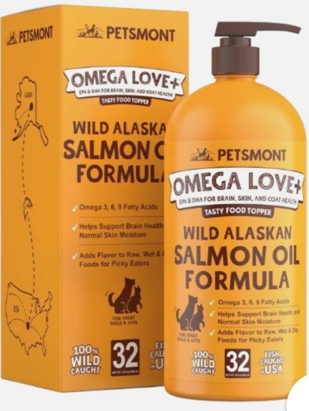 Petsmont Omega Love + Wild Alaskan Salmon Oil Formula NWT 32 oz Pump Bottle